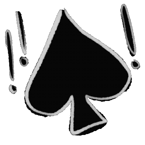 Digital art of a spade card suit, made into a gif with squiggly lines. Exclamation marks are on the sides.